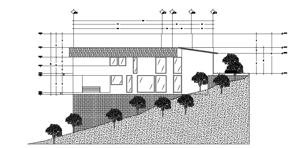 The right side elevation view of the 32x28 architecture house building