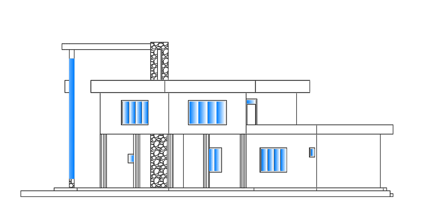 The right side elevation view of the 35x15m luxury villa building