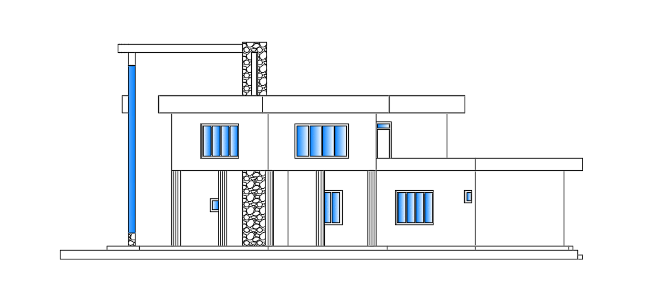 The right side elevation view of the 40x22m luxury villa building