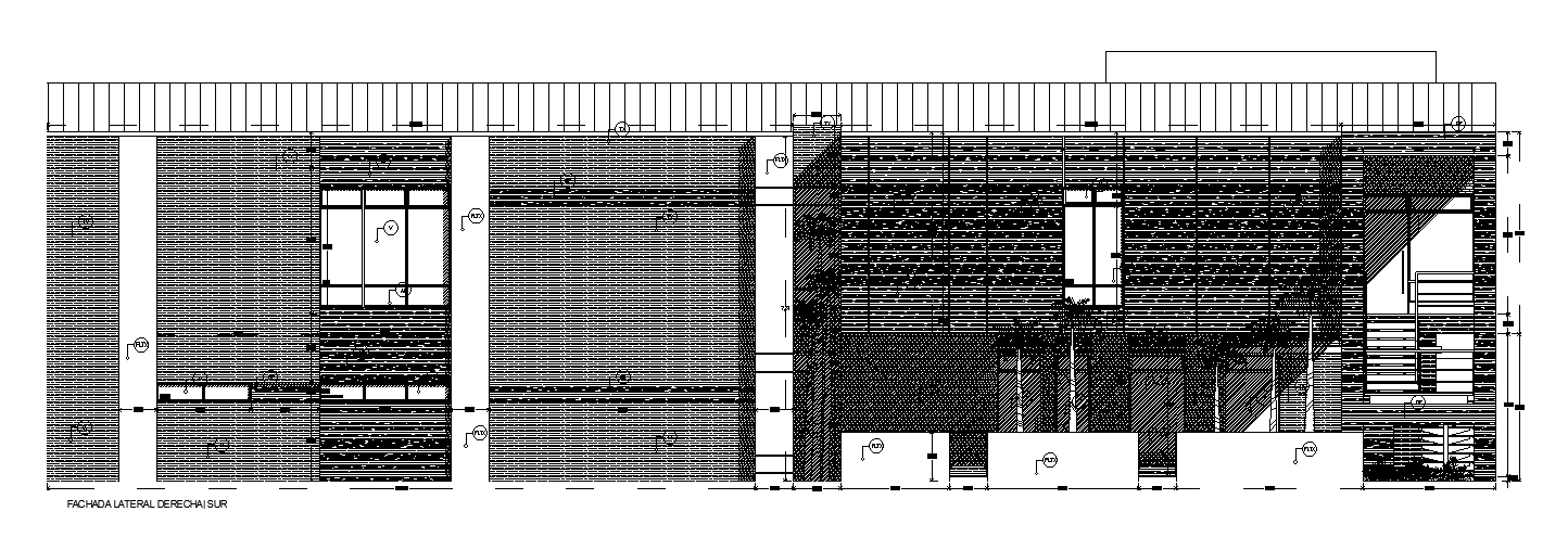 The right side elevation view of the 51x53m training center institute building