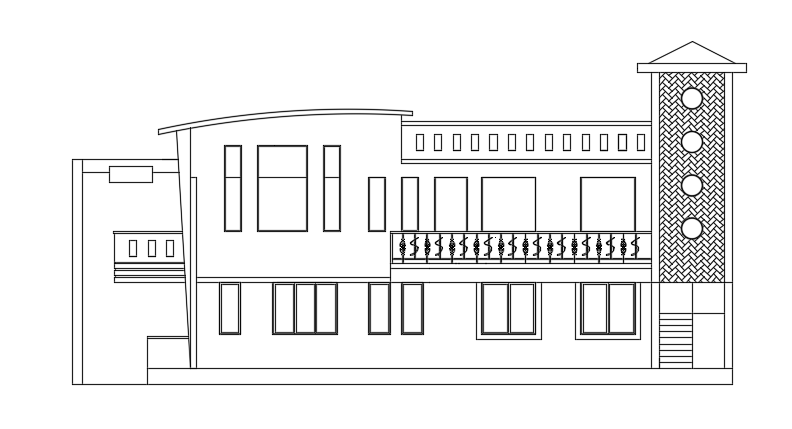 The right side elevation view of the 57’x29’multifamily two story house building