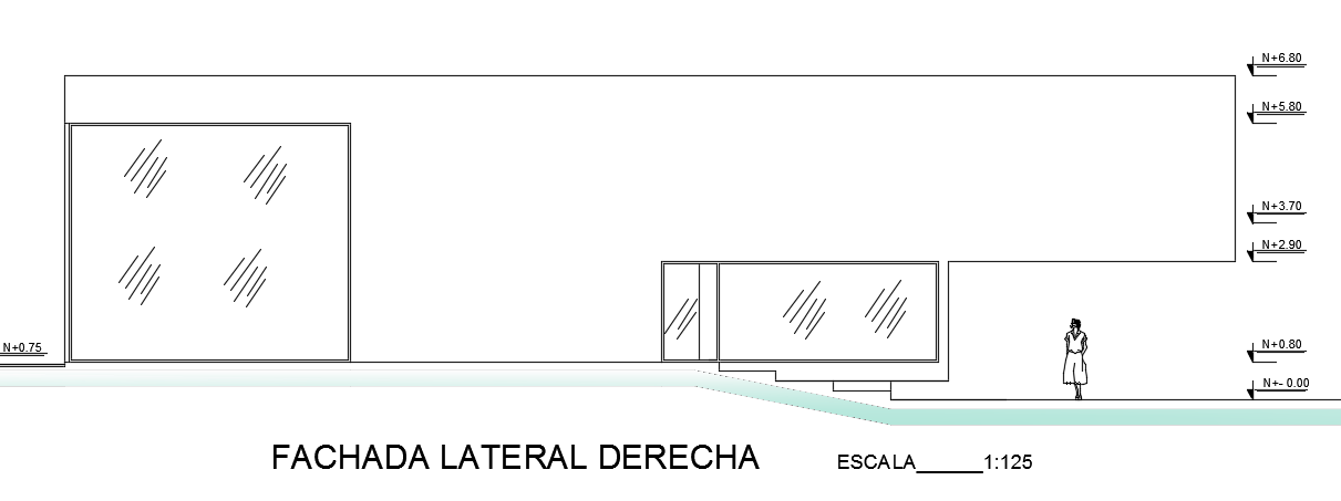 The right side elevation view of the 63x64 cottage building drawing
