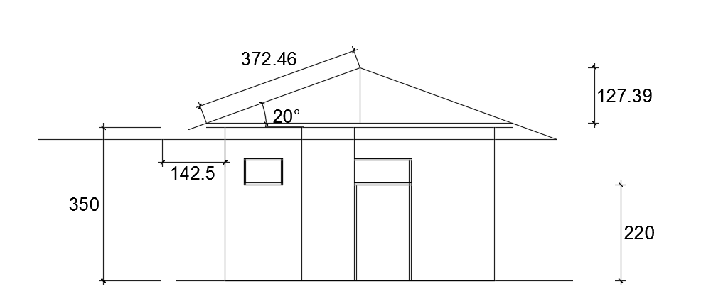 The right side elevation view of the 6x12m house building
