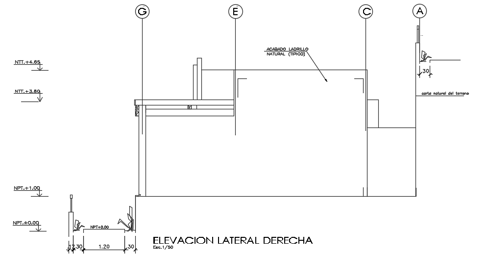 The right side elevation view of the 6x8m architecture one story house building