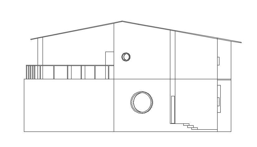 The right side elevation view of the 7x13m house building