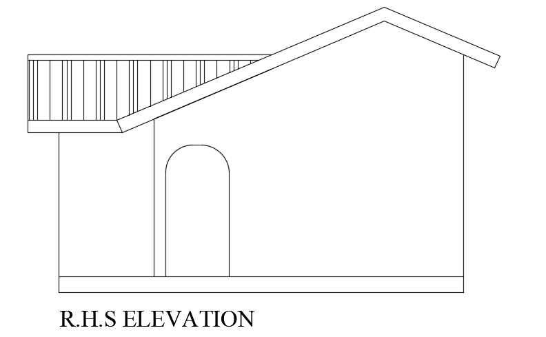 The right side elevation view of the 7x8m architecture house building AutoCAD model
