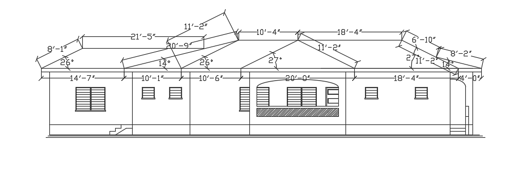 The right side elevation view of the 80’x75’ residential house building AutoCAD drawing