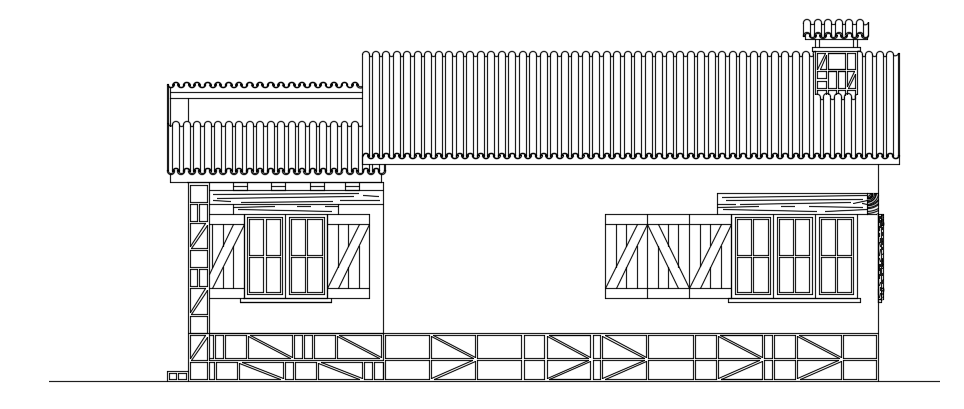 The right side elevation view of the 8x10m house building AutoCAD drawing