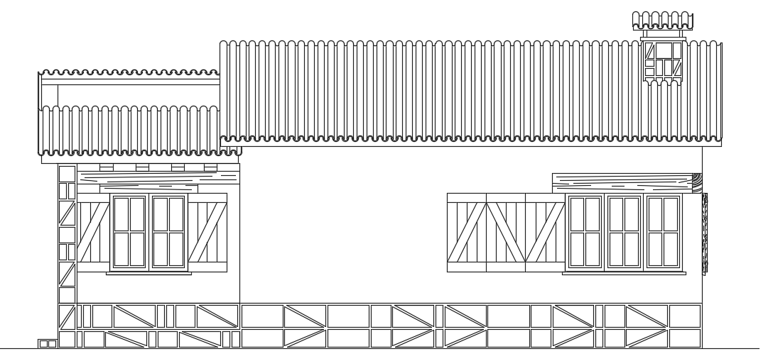 The right side elevation view of the 8x11m house building