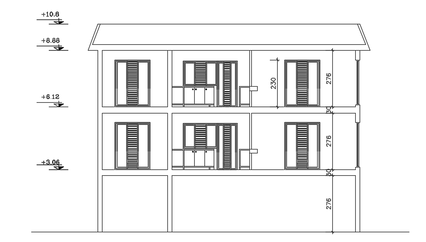 The right side elevation view of the 8x12m bungalow building AutoCAD drawing
