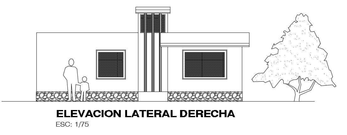 The right side elevation view of the 8x7m architecture 2bhk house building