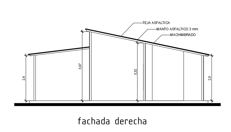 The right side elevation view of the 8x9m house building drawing