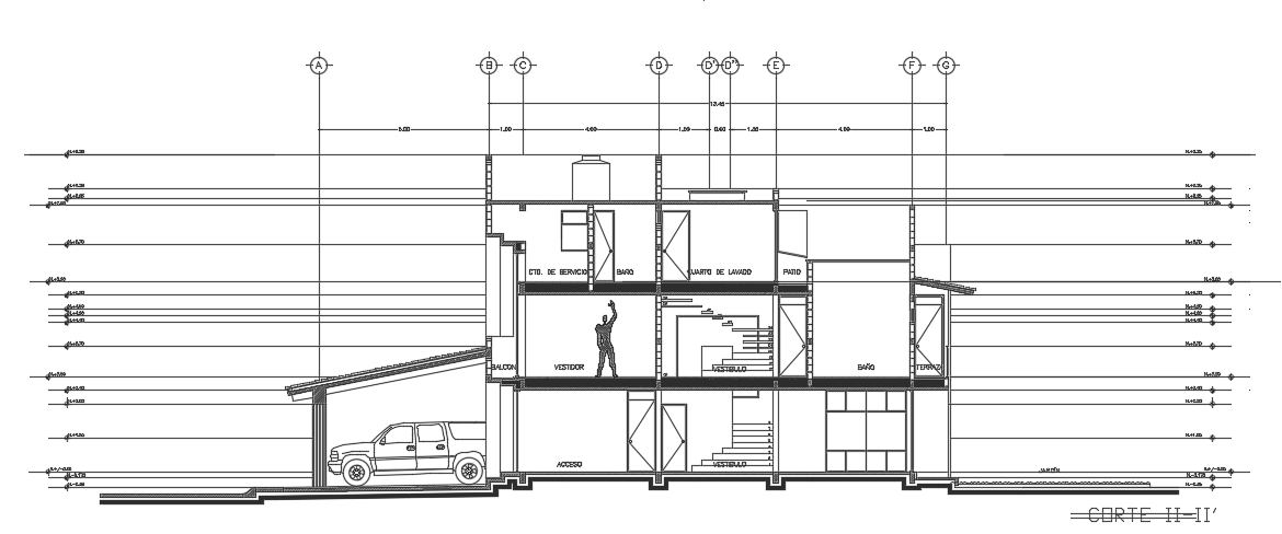 The right side section view of the 10x12m house building drawing