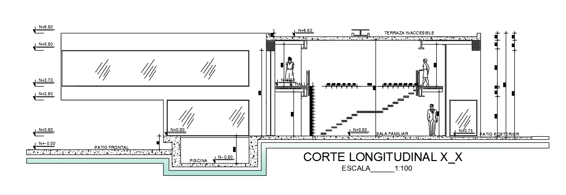 The right side section view of the 14x40m luxury bungalow house building