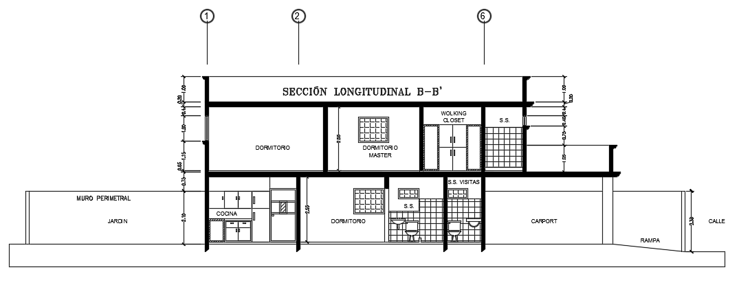 The right side section view of the 15x10m house building