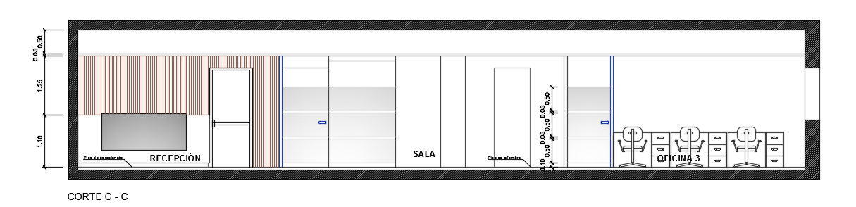 The right side section view of the15x10m office building CAD drawing