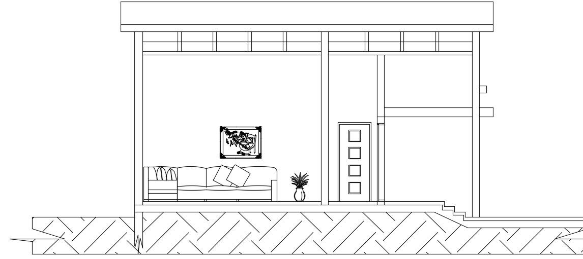 15x10m Simple House Sectional Right View in 2D AutoCAD Design