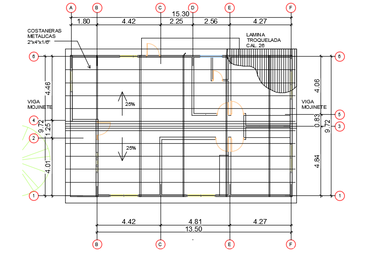 The right side section view of the 15x10m villa building AutoCAD model