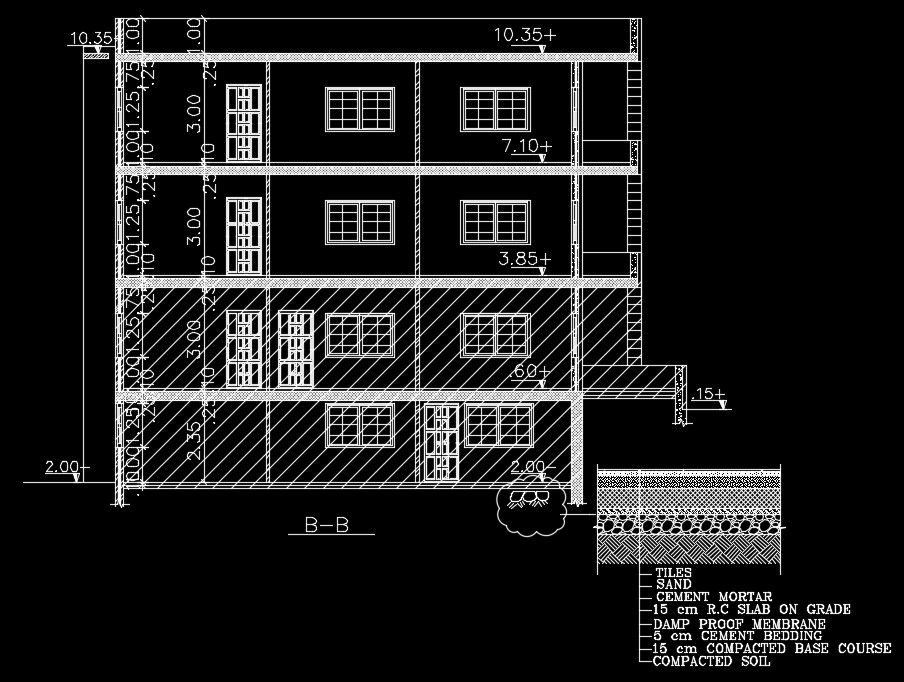 The right side section view of the 15x16m school building Download now