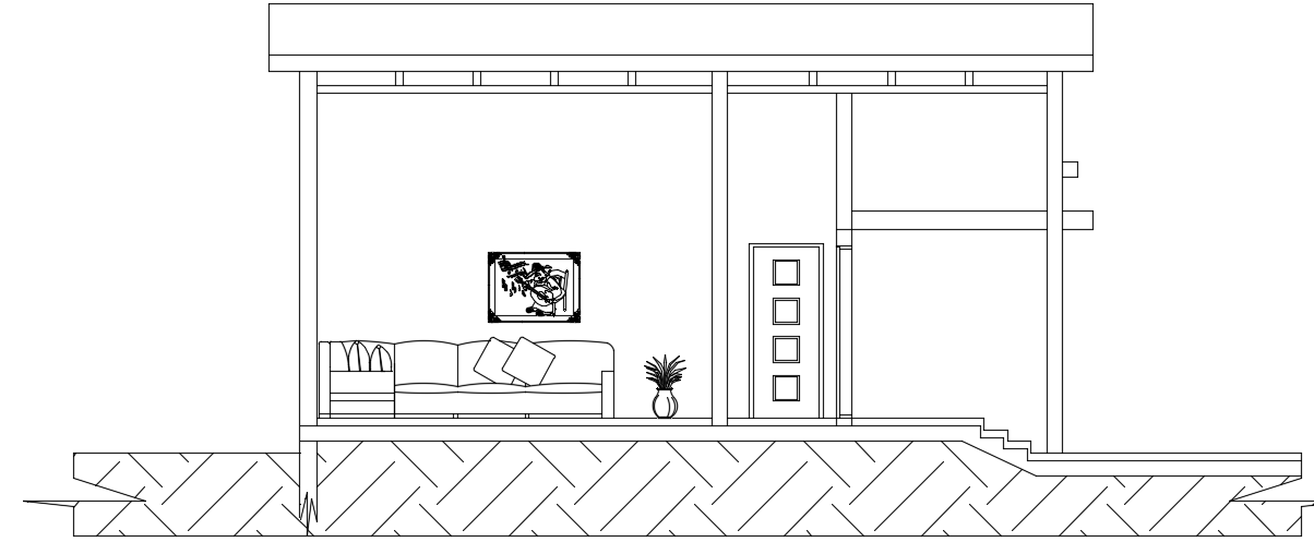 Right Side Section View of 17x10m Simple House in AutoCAD DWG drawing
