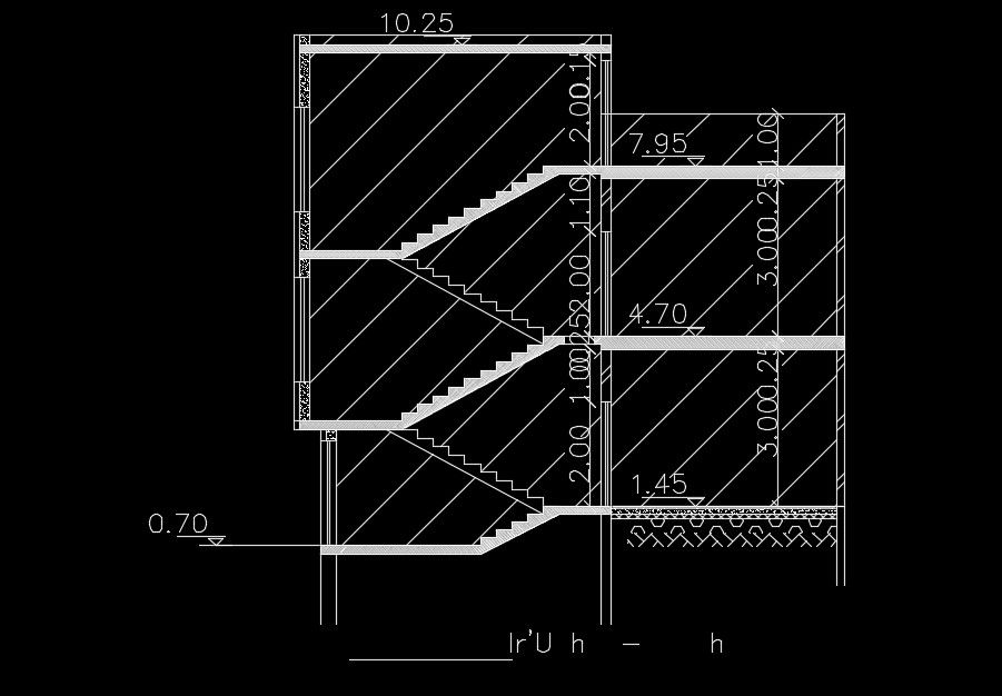 The right side section view of the 17x15m architecture house building
