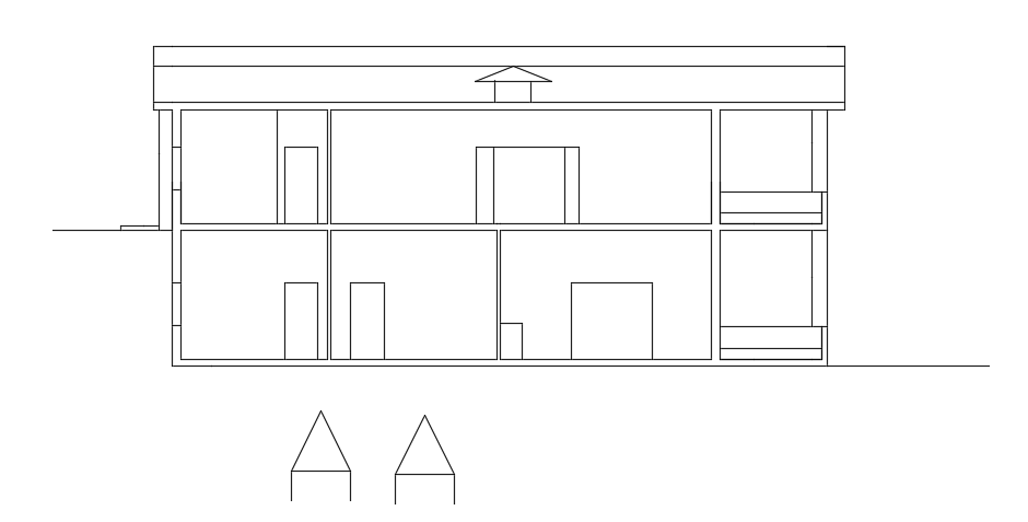 The right side section view of the 19x17m house building