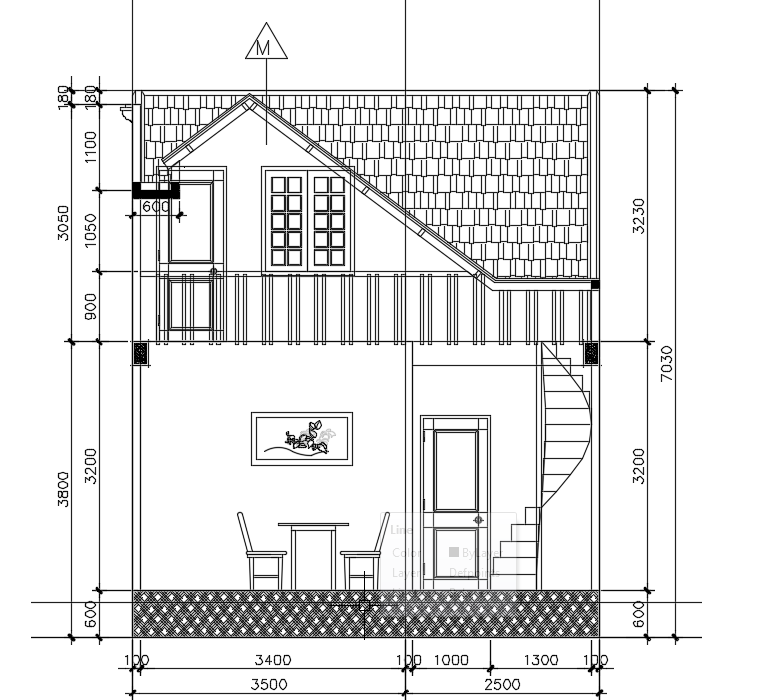 The right side section view of the 21x6m architecture home building AutoCAD drawing