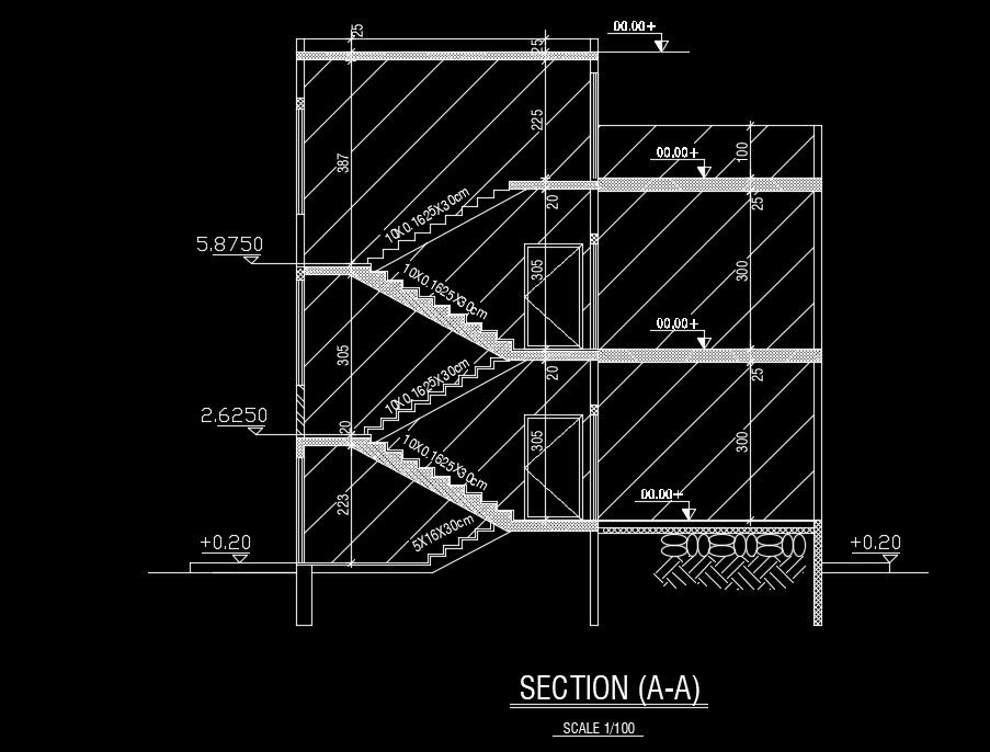 The right side section view of the 22x10m house building