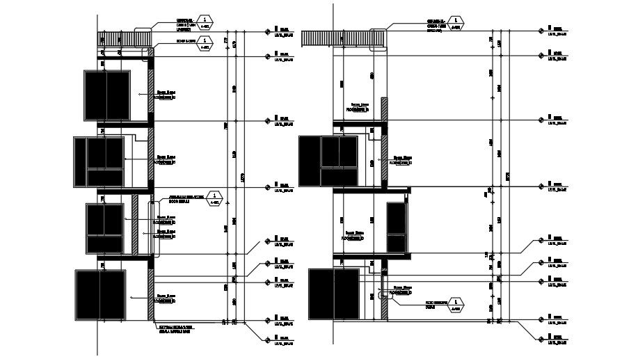 The right side section view of the 23x18m house building drawing