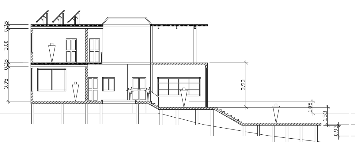 The right side section view of the 35x25m house plan second floor drawing