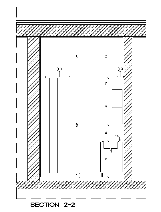 The right side section view of the 3x2m kitchen AutoCAD drawing