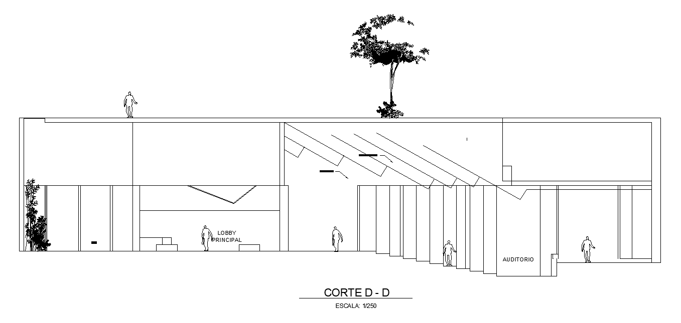 The right side section view of the 40x42m college building is given in this AutoCAD drawing model. Download now.