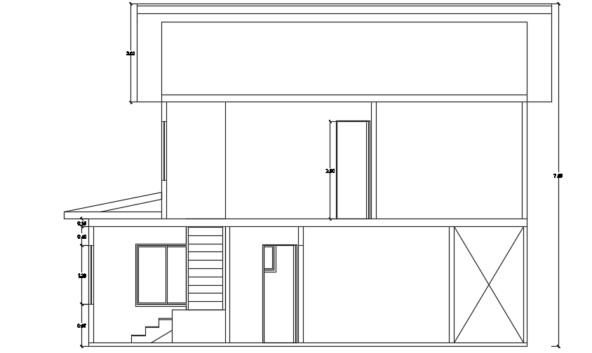 The right side section view of the 6x7m two story house building cad drawing is given in this file