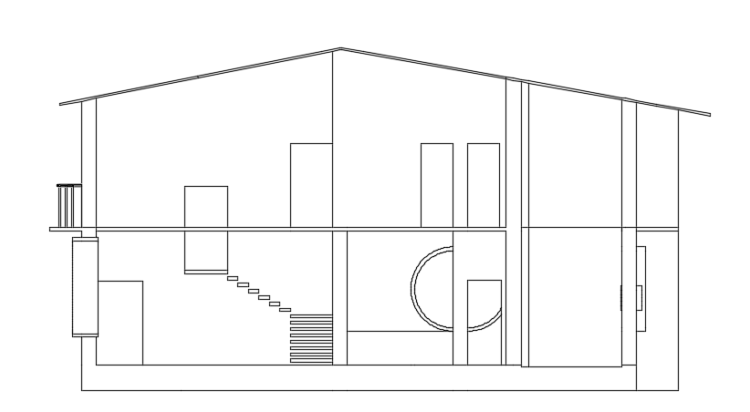 Right Side Section View DWG of 7x14m Double Story Duplex House