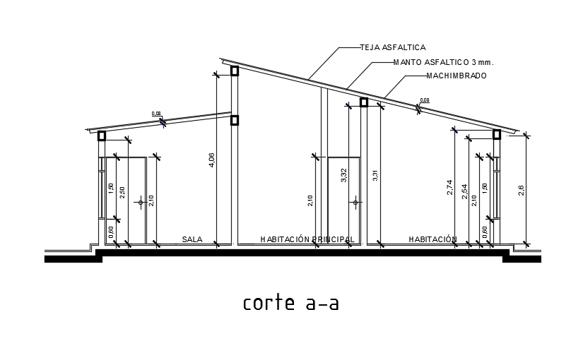 The right side section view of the 8X10m villa building