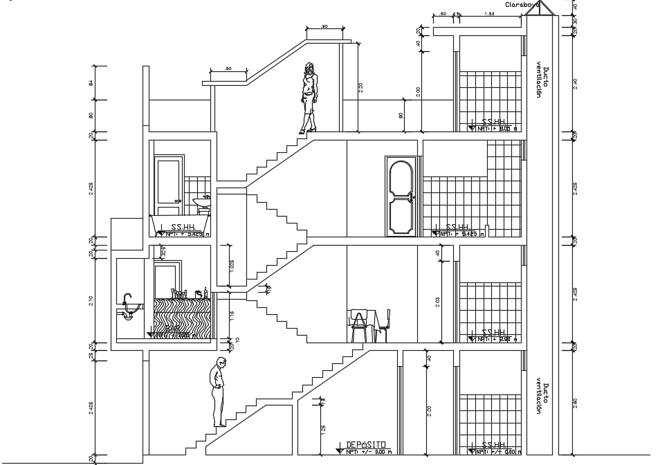Precise AutoCAD Drawing of 8x10m House Right Section