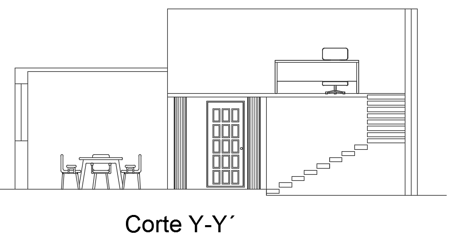 The right side section view of the 8x8m house building