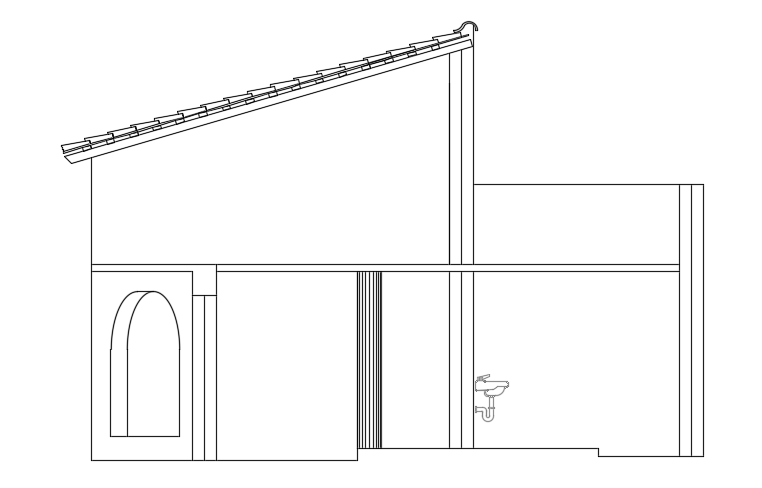The right side section view of the8x8m house building