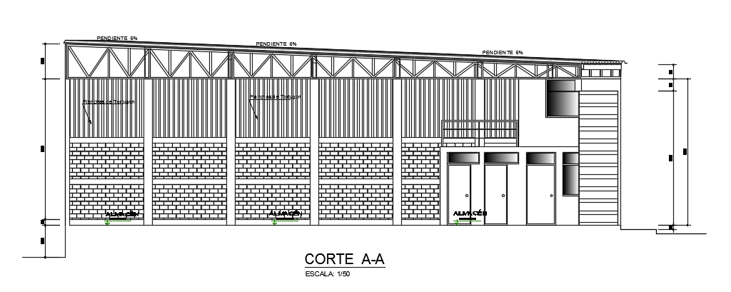 The right side section view of the 9x14m office building