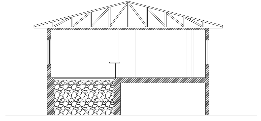 The right side section view of the 9x8m house building drawing