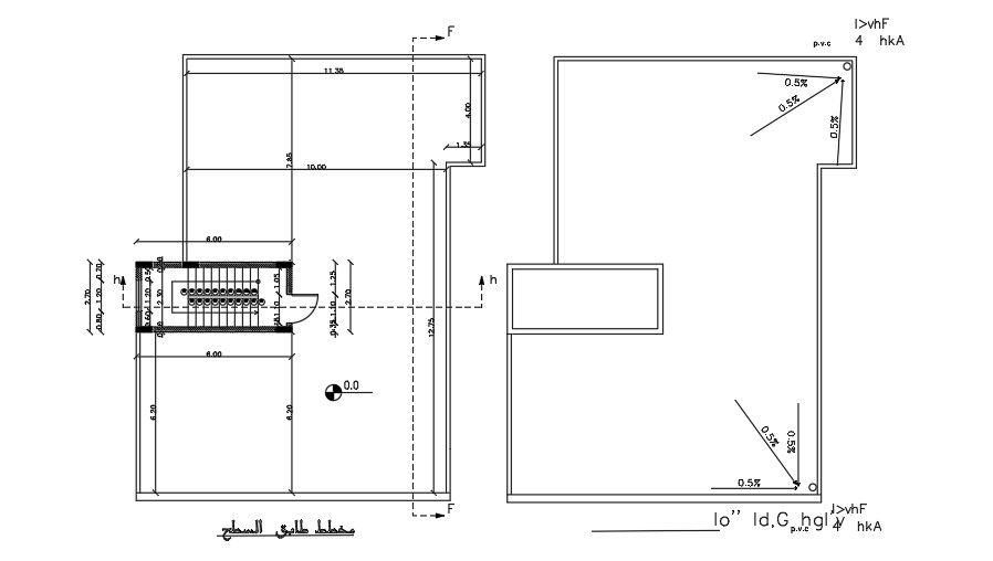 The roof layout and rainwater slope of the 14x17m house plan