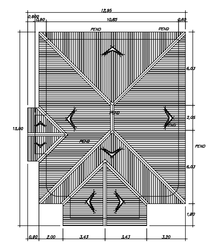 The roof layout of the 11x14m house plan model