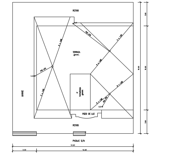 The roof layout of the 12x12m architecture apartment building plan