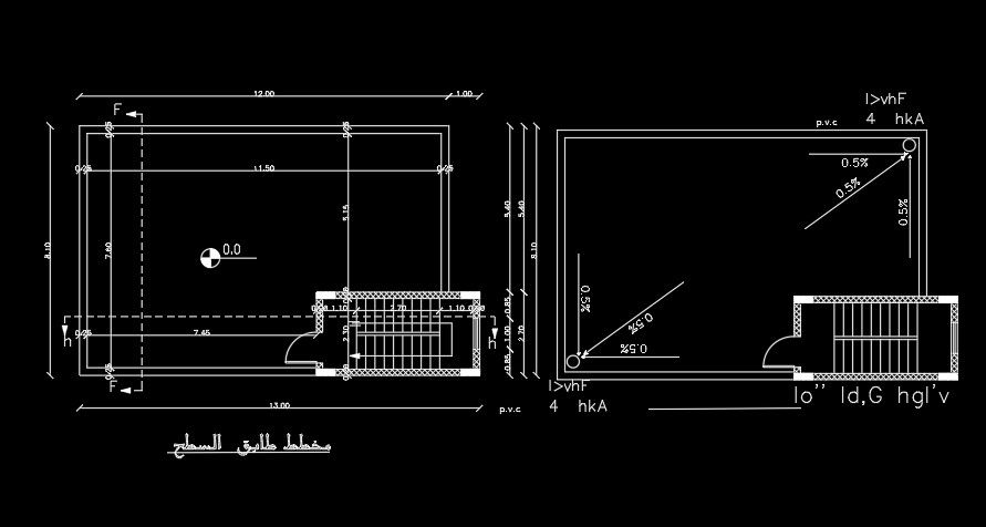 The roof layout of the 13x8m house plan AutoCAD drawing is given in this file