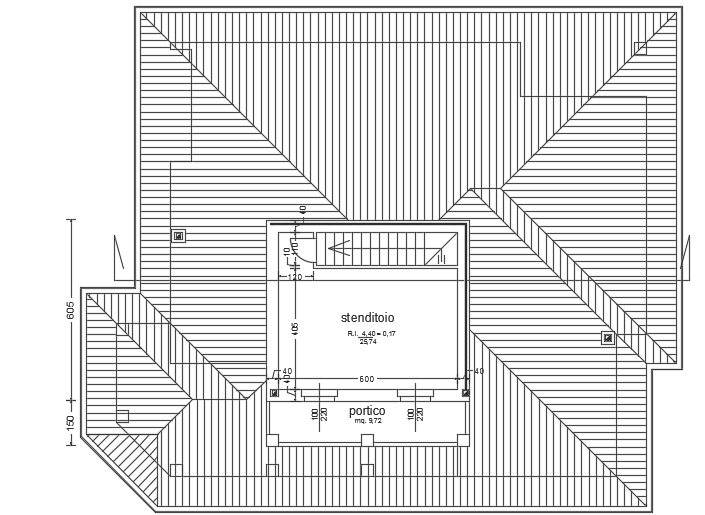 The roof layout of the 14x18m house plan cum bar