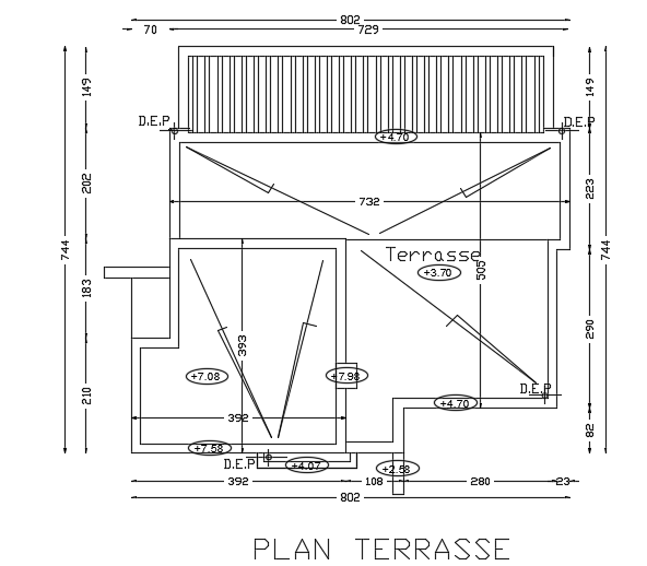 The roof layout of the 16x15m bungalow house plan