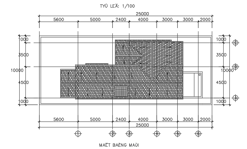 The roof layout of the 25x10m residential 3bhk house plan