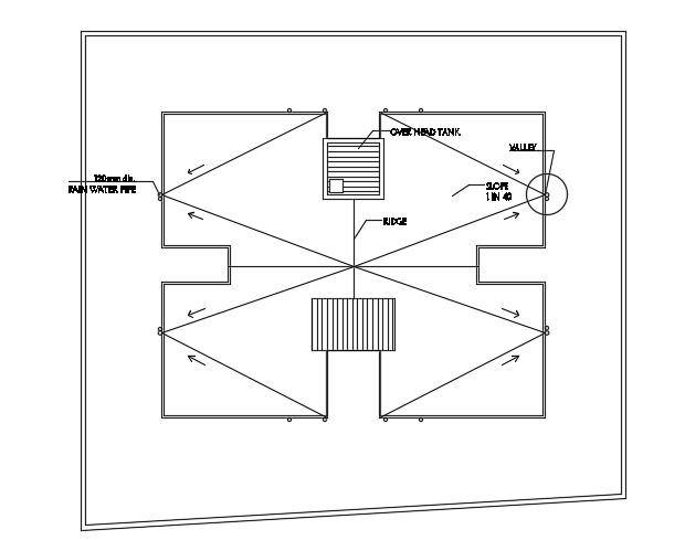 The roof layout of the 25x20m apartment house plan AutoCAD drawing