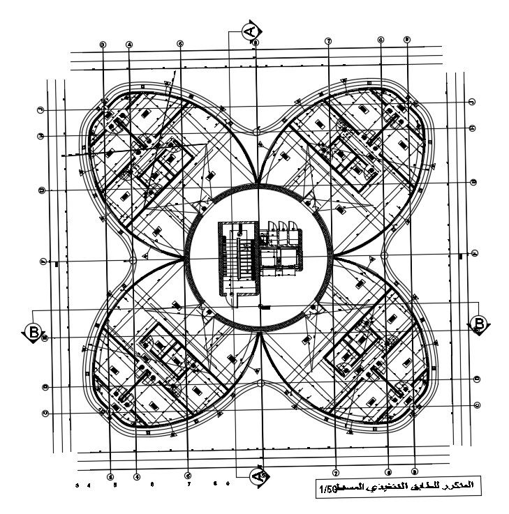 The roof layout of the 38x38m small commercial shop is given in this AutoCAD drawing model. Download now.