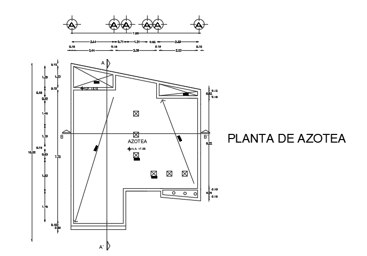 The roof layout of the 7x11m house plan cad model is given